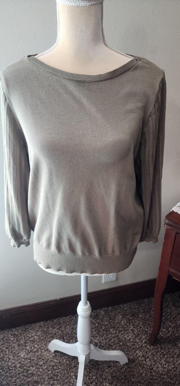 Marled Reunited Clothing Olive Knit Pullover Sweater Women's L Boat Neck